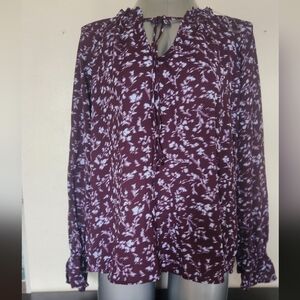 Time and Tru Women’s Blouse NWT Burgundy Floral Long Sleeve Tie Neck Top